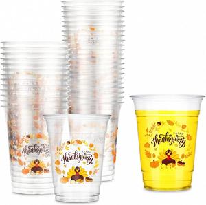 Gobelets jetables en plastique transparent à fond plat de 98 mm pour la vente en gros, personnalisables pour la fête de Thanksgiving, pour la crème glacée, le bubble tea, la vodka - Product Image 1
