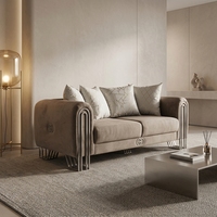 Ensemble de canapés Chesterfield en tissu de luxe moderne supérieur avec pieds en acier doré et coussins - Vente directe d'usine pour villa, salon, hôtel