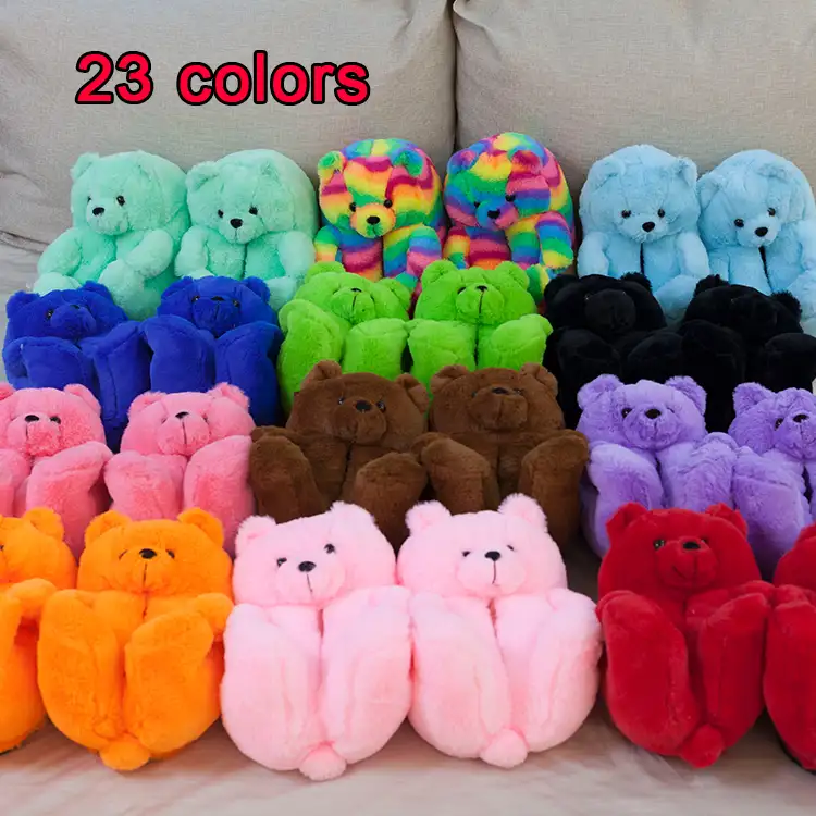 Fashion Fur Fluffy Slippers Plush New Color Teddy Bear Indoor House Slipper One Size Fits All Sandals For Women