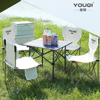 Table pliante moderne d'extérieur, ensemble table et chaises de pique-nique en acier inoxydable, portable pour barbecue et brochettes de poulet