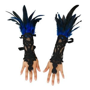 Accessoire de couvre-poignet en dentelle pour Halloween, best-seller pour les soirées dansantes - Gants à doigts en plumes noires - Product Image 4