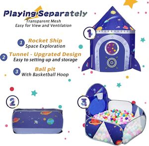 เต็นท์เด็กเล่นรูปจรวด 3 ชิ้น ชุดเต็นท์ทรงจรวดสำหรับเด็ก เต็นท์ป๊อปอัพขนาดเล็กสำหรับเล่นในบ้าน พร้อมบ่อบอล - Product Image 5
