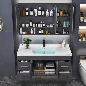 <b>Grey</b> wall hung modern bathroom cabinet with smart anti-fog mirror cabinet and <b>storage</b> rack - Product Image 5