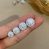 Boucles d'oreilles clous rondes 6 carats en moissanite VVS sertie de pierres, en or blanc et argent sterling 925, bijoux fins