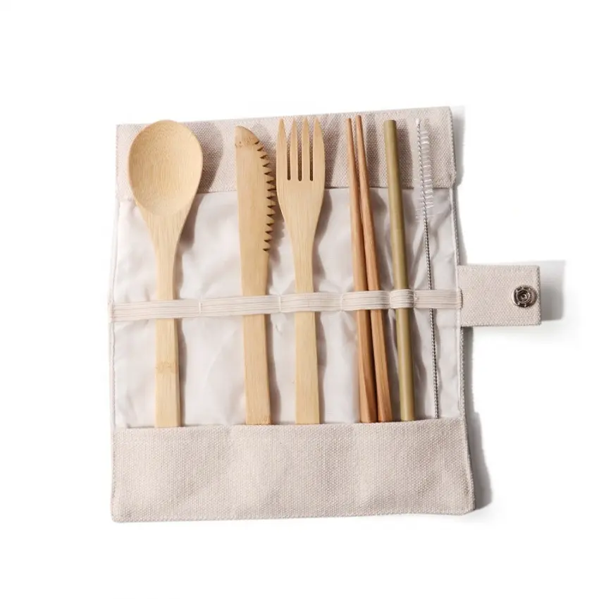 Factory Wholesale Reusable Bamboo Cutlery Set Quality Bamboo Utensils Travel Camping Set