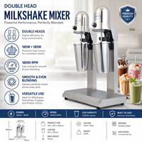 Nouvelle machine à milkshake automatique en acier inoxydable à double tête, machine à thé à bulles électrique 220V, mélangeur de mousse