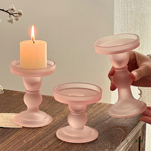 Porte-<span class=keywords><strong>bougie</strong></span> vintage rose en verre givré, élégant et luxueux <span class=keywords><strong>pour</strong></span> mariage, décoration de table à la maison - Product Image 1