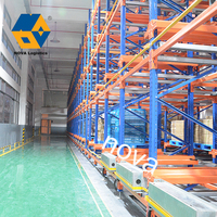 Système de rayonnage automatique à navette à quatre voies pour entrepôt industriel, grand espace, bleu orange, système de rayonnage à palettes à navette