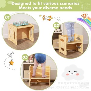 Table d'apprentissage Montessori en bois massif pour bébé avec repose-pieds, design sécurisé pour la sécurité des enfants - Product Image 4