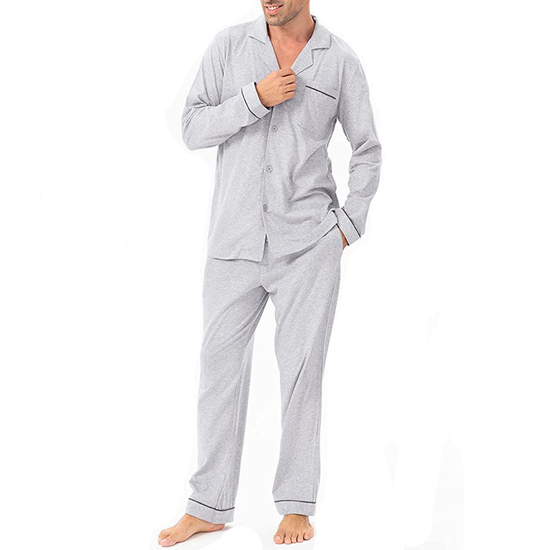 Keep Warm Male Basics Sleepwear Men's Buttoned Pajama Sets Wholesale Pure Cotton Cotton Modal Blend Plain Dyed Solid Pattern 10