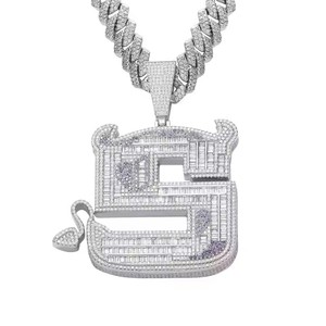 BES moda Hip Hop piccola lettera del diavolo a forma di collana pendente in ottone ghiacciato zircone argento placcato per feste - Product Image 1