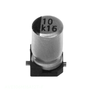 ตัวเก็บประจุแบบติดผิว (Surface Mount) รุ่น AVE106M16A12T-F ของแท้ ยี่ห้อ CAP ALUM ความจุ 10 ไมโครฟารัด 20% 16 โวลต์ - Product Image 1