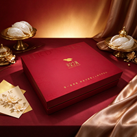 Boîte Cadeau Luxe Rigide Nid d'Oiseau Rouge et Or avec Logo Doré Motif Nuage et Plateau Intérieur en Velours Noir pour Emballage Santé