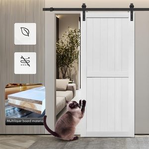 Puerta Corredera Industrial GUJIE con Marco en H, Panel de MDF Sólido, Sistema Completo de Herrajes Deslizantes, Solución de Decoración Rústica para Interiores/Exteriores - Product Image 5