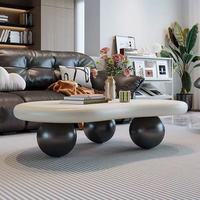 Ensemble de table basse moderne en bois de noyer gris et blanc, grand modèle ovale incurvé, style rustique élégant, design nordique minimaliste unique pour salon
