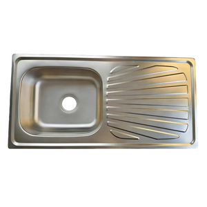Évier de cuisine à bol unique en acier inoxydable 9643 avec égouttoir et complet avec crépine - Product Image 1