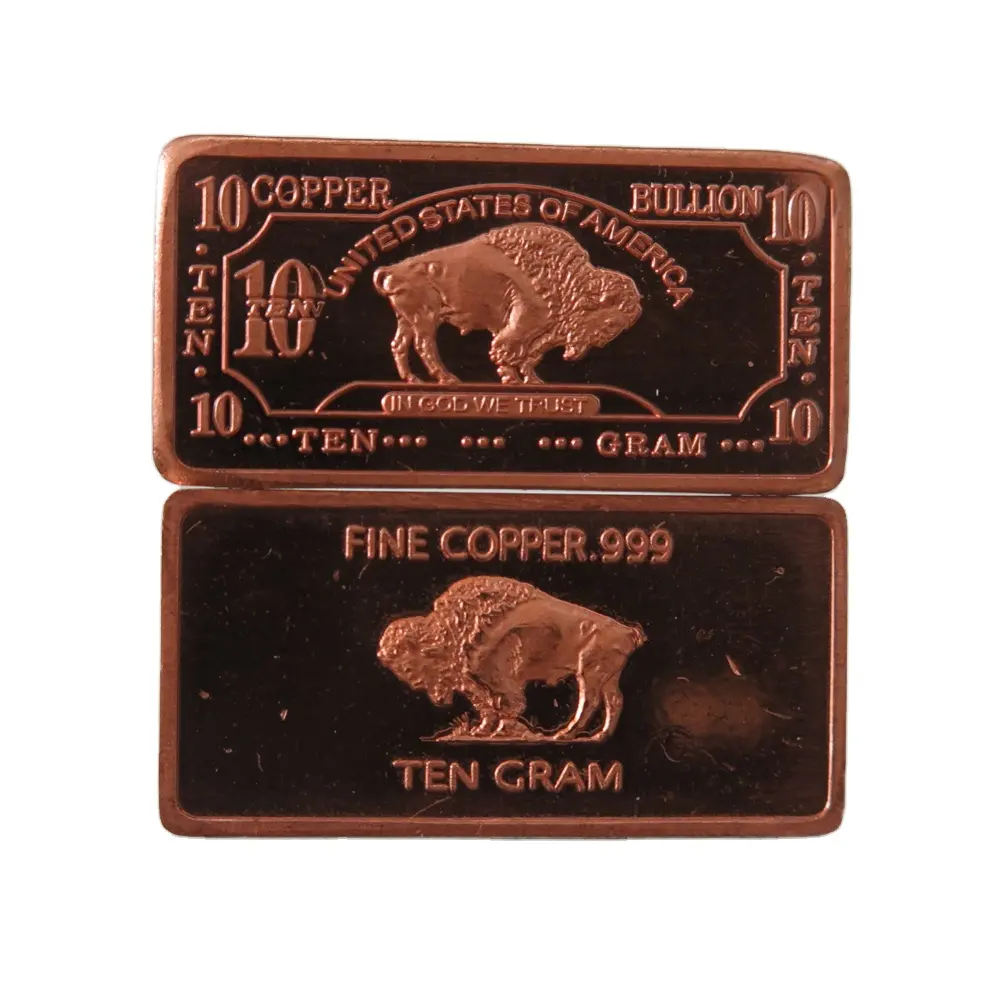 Indian Old Copper Coins 10 Gram 999 Fine Copper Buffalo Bar Copper Bullion Coins