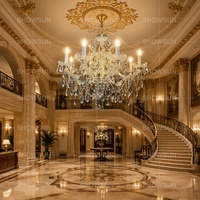 Lustre en cristal K9 doré de luxe européen, luminaire suspendu classique à plusieurs niveaux pour hôtel, villa, salon, salle de banquet