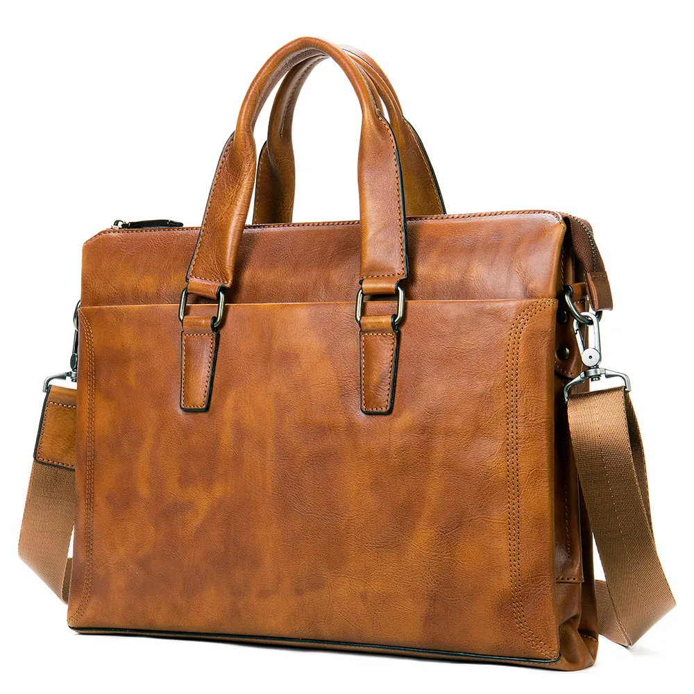 Custom Vintage Business Werknemer Laptop Bag Mannen Lederen Aktentas