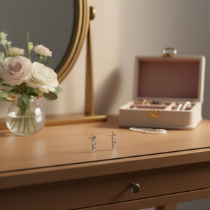 Orecchini pendenti geometrici placcati oro rosa, in lega bicolore, gioielli alla moda per donna, design trendy per feste - Product Image 2