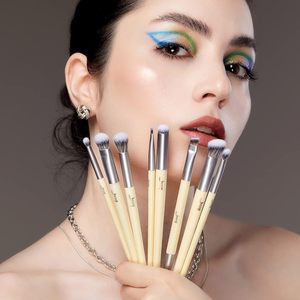 Per Jessup 8 pezzi Set di ombretti senza crudeltà in spugna morbida per il trucco T328 manico per la miscelazione degli occhi labbra pennelli per il trucco Premium