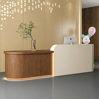 Bureau d'accueil moderne et minimaliste bicolore sur mesure avec éclairage LED intégré pour salon de beauté ou clinique