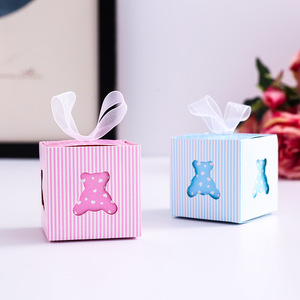 Pafu Baby Shower Party Supplies Mini Candy Box Hollow Bear Goodies Box for Boy and Girls Pink and Blue Candy Box