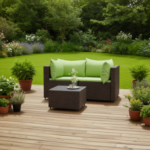 Ensemble de salon de jardin en rotin avec coussins verts, 2 places, mobilier de jardin extérieur, design contemporain - Product Image 2