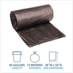 Sacs poubelles ménagers Boardwalk 385817BLK noirs haute densité 38x58 60 gallons 14 microns 25 sacs/RL 8 RL/CT - Product Image 5
