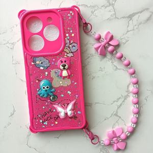 Étui de téléphone pour femme avec quatre coins anti-chute en résine époxy, poupée et bracelet pour TECNO POP9 SMART 9, couleur unie - Product Image 4