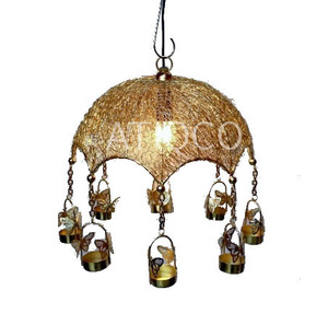 ATIQCO Model 788341 Ceiling Light <b>Hanging</b> Pendant Lamp Golden Metal <b>Wire</b> Lantern Indoor Outdoor Lighting Decoration | Ramadan - Product Image 5