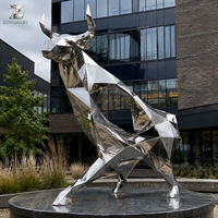Escultura de Toro de Acero Inoxidable Espejado, Gran Estatua Geométrica de Animal de Metal para Decoración Artística Comercial en Hoteles, Plazas, Villas y Jardines
