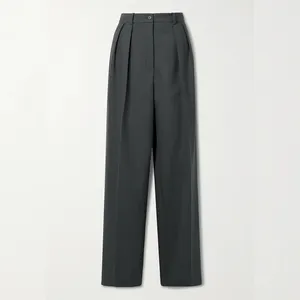 Pantalones 바지 통기성 부드러운 면화 최신 디자인 캐주얼 숙녀 와이드 레그 바지 여성 긴 바지