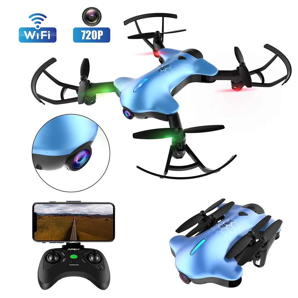 One Key flying WiFi drone for Kids Beginners Adults FPV RC 720P HD Camera Live Video Mini Quadcopter Drones with Camera