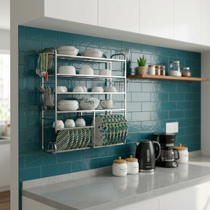 Étagère murale de cuisine en acier inoxydable à 4 niveaux, porte-vaisselle, organisateur de rangement, 36x30x9,5 pouces - Product Image 5