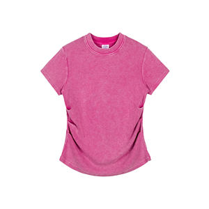 T-shirt court extensible pour femme 280GSM coton délavé, détail à volants - Product Image 1