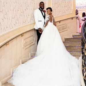 Off-Shoulder Wedding Dress White A-Line Empire Waist Sweetheart Neckline Floral Print Polyester Fiber Gown - Product Image 2