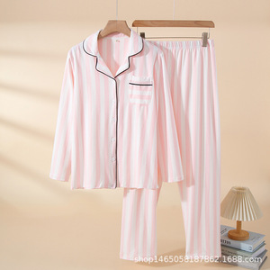 <span class=keywords><strong>Pigiama</strong></span> da donna in cotone a righe verticali con risvolto, modello 2026, lusso <span class=keywords><strong>leggero</strong></span>, traspirante, assorbe il sudore, caldo e confortevole per la casa - Product Image 4