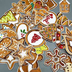 แผ่นปะติดผ้าสักหลาดปักลายรูปต้นคริสต์มาส สีน้ำตาล รูปดาวและหัวใจ รูปคนขนมปังขิง และไม้เท้าขนมหวาน สำหรับติดเสื้อผ้า กระเป๋า หมวก - Product Image 2