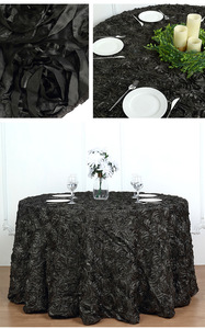 Nappe ronde <span class=keywords><strong>de</strong></span> <span class=keywords><strong>luxe</strong></span> grise à roses 3D en relief - Housse <span class=keywords><strong>de</strong></span> table élégante en satin pour mariage, banquet et décoration <span class=keywords><strong>de</strong></span> fête - Product Image 4