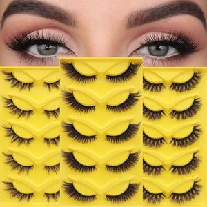 Vente en gros des 5 paires les plus populaires de faux cils en poils synthétiques de vison artificiel 3D Cat-eye <span class=keywords><strong>Fox</strong></span> Series faits à la main, noirs avec boîte jaune - Product Image 1