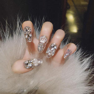 Faux ongles de luxe à pression avec dégradé, strass, nœud et cœur, couvrance totale, amovibles pour doigts - Product Image 5