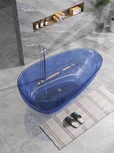 Moderna Bañera Independiente para Proyectos Hoteleros, Bañera Grande de <span class=keywords><strong>Resina</strong></span>, Superficie Sólida, Cristal Transparente, Colorida, Cuadrada, 60 galones, con Drenaje Portátil - Product Image 5