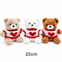 Collection d'ours en peluche Kawaii 22-30 cm, ours en peluche habillé avec un pull en forme de cœur, ours en peluche mignon et doux pour collectionneurs