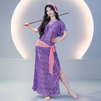 Robe longue à sequins pour danse Saidi 2026, costume de performance de danse du ventre Baladi Cane Dance avec ceinture assortie pour femmes