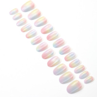 AIERFEI – Lot de 24 faux ongles courts ovales, effet œil de chat holographique arc-en-ciel, à presser, vente en gros