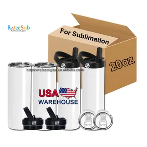 USA Warehouse 20oz 20 oz Handle Vacuum Sealed Insulated Stainless Steel Blank Sublimation Sport Water Bottle with Two 2 Lids