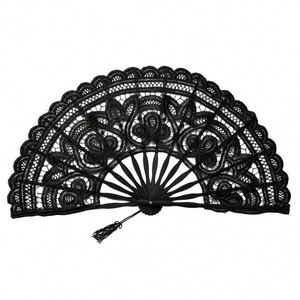 Personalized Bamboo <b>Frame</b> Folding Fan Thick White Lace Fabric Portable Wedding Party Occasion Festival Model Decoration Painting - Product Image 5