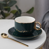Offre Spéciale : Ensemble Tasse et Soucoupe en Céramique Dorée de Luxe avec Poignée et Cuillère Dorées