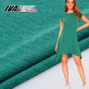 Linen look garment lightweight material plain dyed green knit jersey polyester fabric for dress